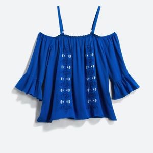 NWT Stitch Fix Hazel Cold Shoulder Fluted Boho Cobalt Blue Top Size Medium